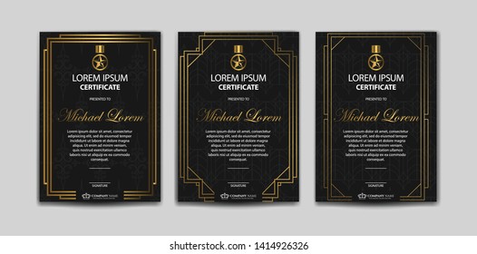 Set of Certificate Template. Certificate Luxurious Pattern. Suitable for Design Graduation Diploma, Award, Success. Trendy Retro Classic Vintage Style.