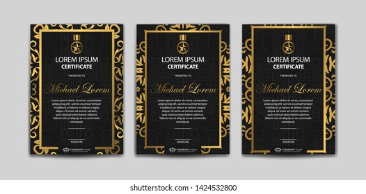 Set of Certificate Template. Certificate Luxurious Pattern. Suitable for Design Graduation Diploma, Award, Success. Trendy Retro Classic Vintage Style.