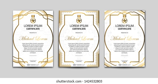 Set of Certificate Template. Certificate Luxurious Pattern. Suitable for Design Graduation Diploma, Award, Success. Trendy Retro Classic Vintage Style.