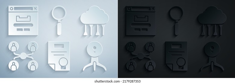 Set Certificate Template, Network Cloud Connection, Online Class, Web Camera, Magnifying Glass And Browser Window Icon. Vector