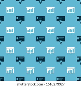 Set Certificate template and Presentation financial board with graph, schedule, chart, diagram, infographic, pie graph on seamless pattern. Vector