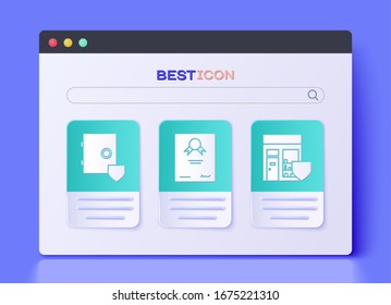 Set Certificate template, Safe with shield and Shopping building with shield icon. Vector