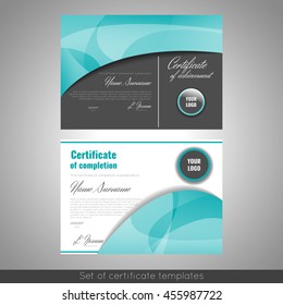 Set of certificate templates (appreciation, completion, achievement, graduation, diploma or award). Stock vector.