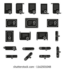 Set of certificate thin line icons. Simple collections scrolls, papers, diploma.


