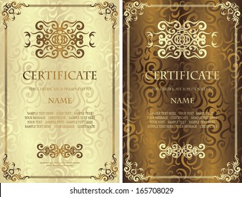 Conjunto de certificados. Marco vintage sobre fondo floral. Se puede utilizar como diploma    