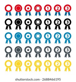 Conjunto de icono de premio de sello de certificación, símbolo de sello de Web de cinta, Ilustración vectorial de etiqueta .