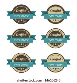 Set of Certified fair trade good and food label for use on product packaging, print materials, websites, advertising, promotion