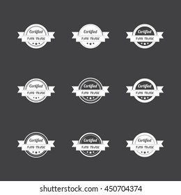 Set of Certified fair trade good and food label for use on product packaging, print materials, websites, advertising, promotion