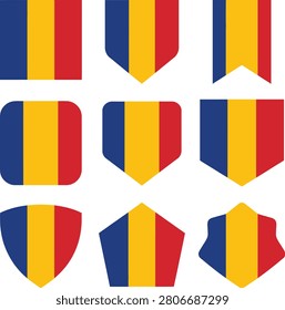 Set chad flag in various shapes, collection of vector illustration chadian flags.