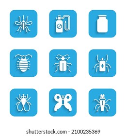 Set Chafer beetle, Butterfly, Termite, Beetle bug, Insect, Larva insect, Glass jar and Mosquito icon. Vector