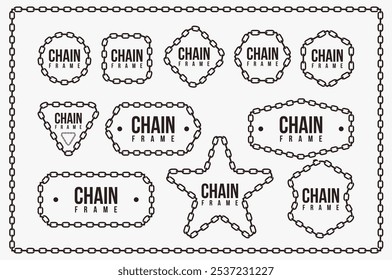 Conjunto de cadeia quadro vetor emblema etiqueta no fundo branco