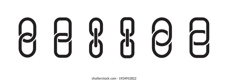 Set of chain icons, link symbols. Chain thick line icon, link icon.