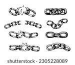 Set of chain illustration, broken chains. Hand drawn vector sketch illustration 