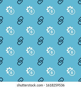 Set Chain link and Cryptocurrency coin Bitcoin on seamless pattern. Vector