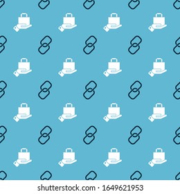 Set Chain link and Hand and paper shopping bag on seamless pattern. Vector