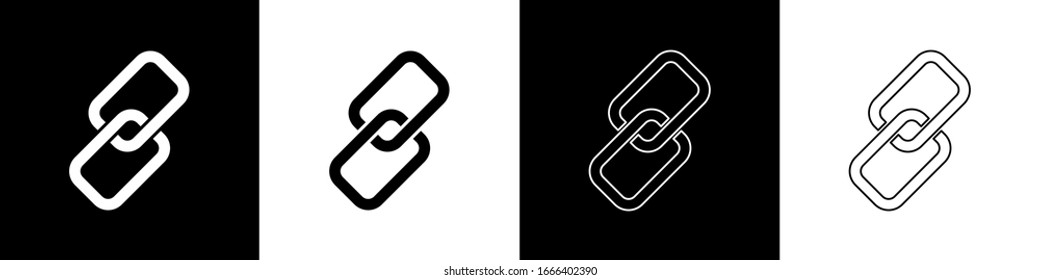 Set Chain link icon isolated on black and white background. Link single.  Vector Illustration