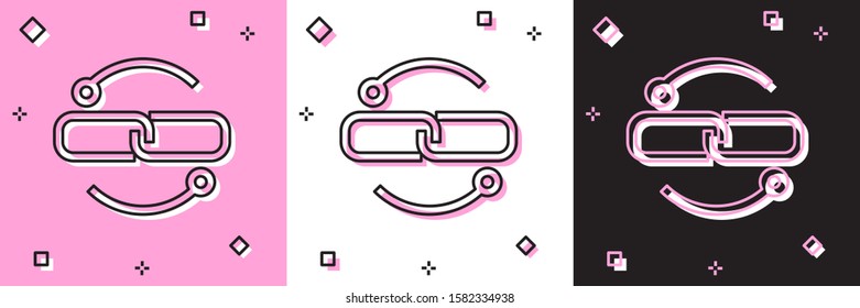 Set Chain link line icon isolated on pink and white, black background. Link single.  Vector Illustration