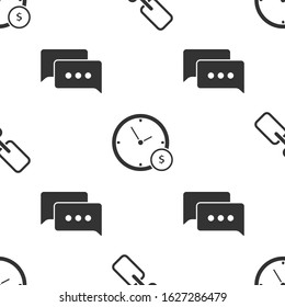 Set Chain link, Time is money and Speech bubble chat on seamless pattern. Vector