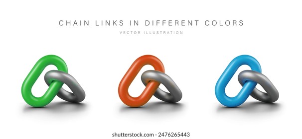 Set of chain links of different colors. Isolated vector illustration