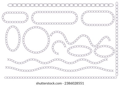 Set of chain pattern. vector chain link circle and oval, chin pattern, vector illustration. Chain pattern brush set. Vector illustration