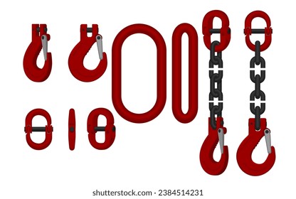 Set of chain sling element on white background