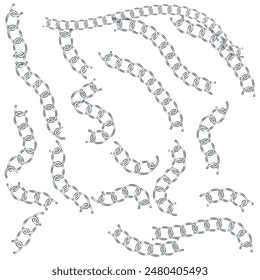Set of chain vector icons on white background. Black long chain. Vector 10 Eps.