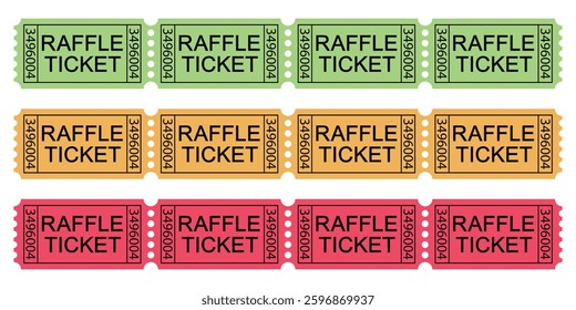 Set of chain vector tickets. Tickets for cinema, movie, circus, carnival, film, festival, etc. Vector illustration.