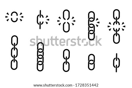 Set of chains. Black broken, torn chain. Vector illustration