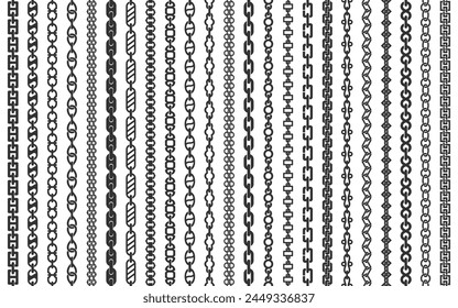 Set of chains and bracelets. Collection of design elements in the form of jewelry and decorative interlocking parts. Vector illustration