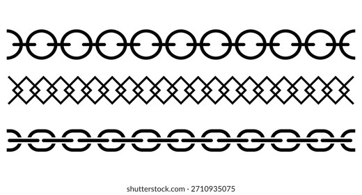 Conjunto de cadenas y pulseras. Colección de la línea de cadena del metal. Conjunto de cepillo de cadena. Conjunto de patrón de cadena de cuerdas trenzadas en negro. Colección de cadena de Enlace recta.
