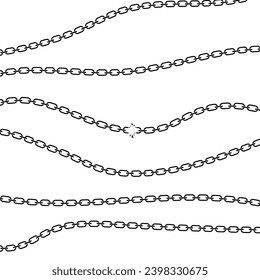 Set of chains, Broken chain graphic silhouette, Whole and curved, Stylish logo, Vector illustration isolated.