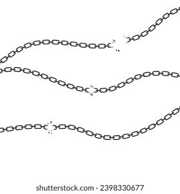 Set of chains, Broken chain graphic silhouette, Torn curved torn circle, Stylish logo, Vector illustration isolated.