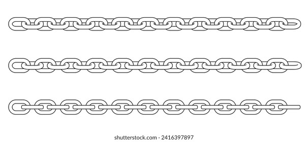 Set chains drawn by hand. Seamless straight line links.