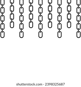 Conjunto de cadenas colgadas de la silueta gráfica superior, enlaces metálicos de diferentes longitudes, logotipo elegante, ilustración vectorial aislada.