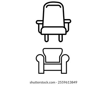 Set of chair. Collection trendy chair in flat style. Vector illustration on white background. Armchair outline icon set. Linear chairs collection. Trendy Line art illustration of soft furniture
