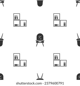 Set Chair, Dressing table and Shelf with books on seamless pattern. Vector