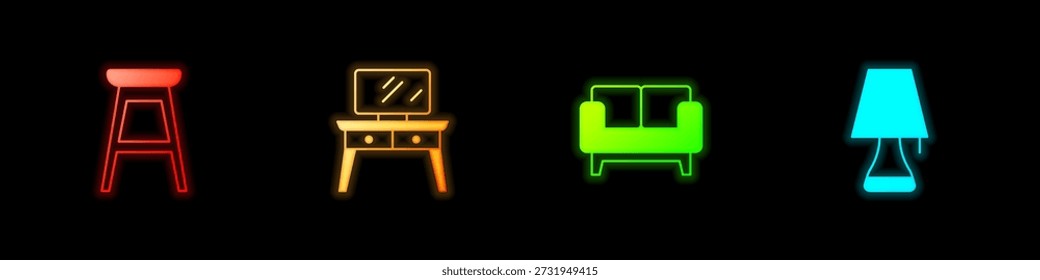 Set Chair, Dressing table, Sofa and Table lamp icon. Vector