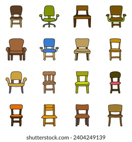 Set of chair icon. Hand drawn doodle vector design.