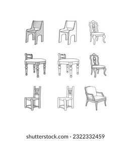 Set of Chair line art creative furniture, abstract vector and logo design or template business interior property icon