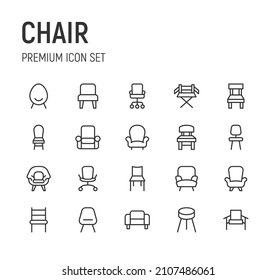 Set of chair line icons. Premium pack of signs in trendy style. Pixel perfect objects for UI, apps and web. 