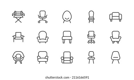 Set of chair  line icons. Premium pack of signs in trendy style. Pixel perfect objects for UI, apps and web. 