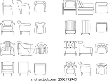 A set of chair models with a view from three angles