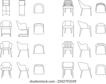 A set of chair models with a view from three angles