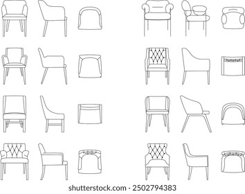 A set of chair models with a view from three angles