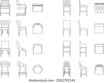 A set of chair models with a view from three angles