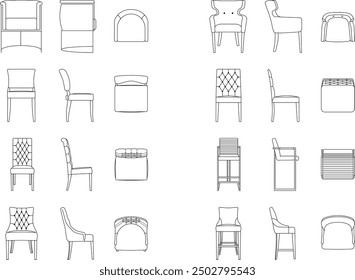 A set of chair models with a view from three angles