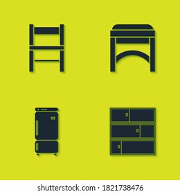 Set Chair, Shelf, Refrigerator and icon. Vector.