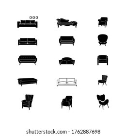 set of chair and sofa furniture icon logo design template vector, interior logo vector