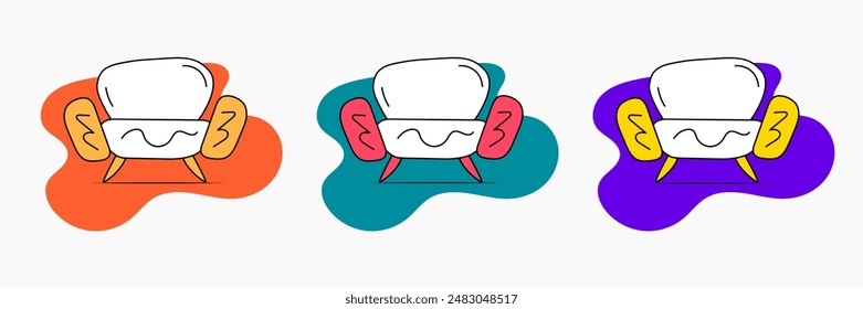 Set of chair or sofa vector icons. A place to relax at home. Sofa in flat style.