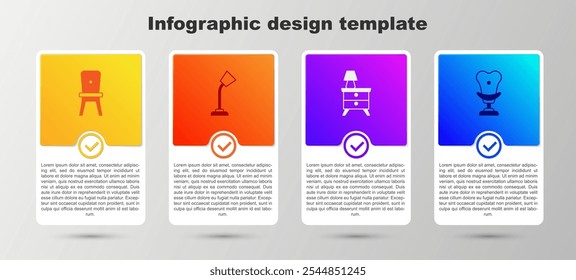 Set Chair, Table lamp, Nightstand with and Armchair. Business infographic template. Vector